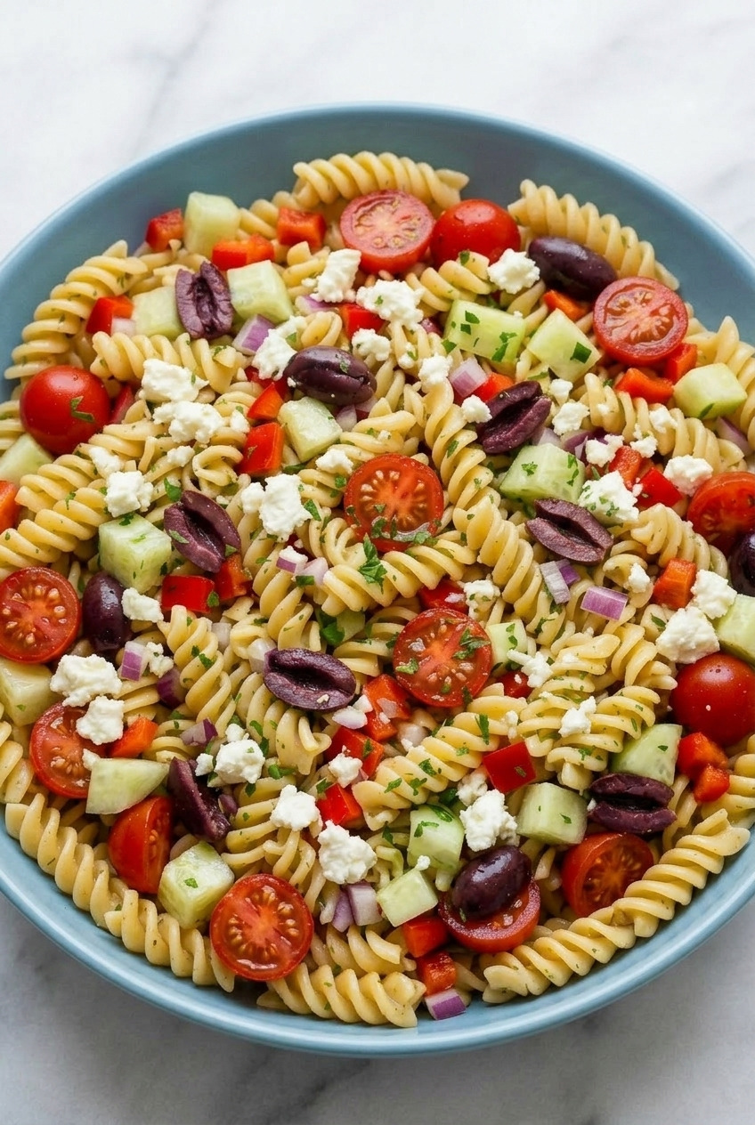 greek pasta salad served