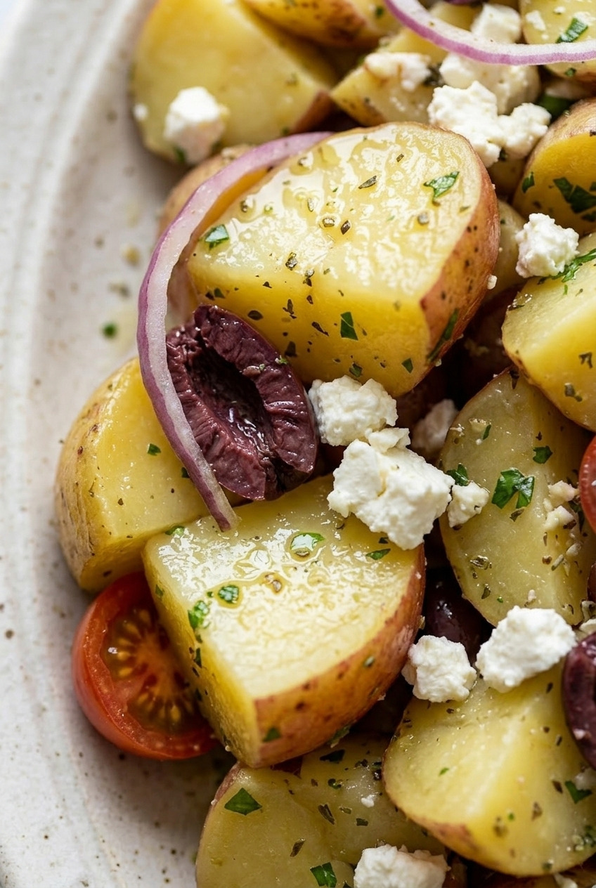 greek potato salad close up