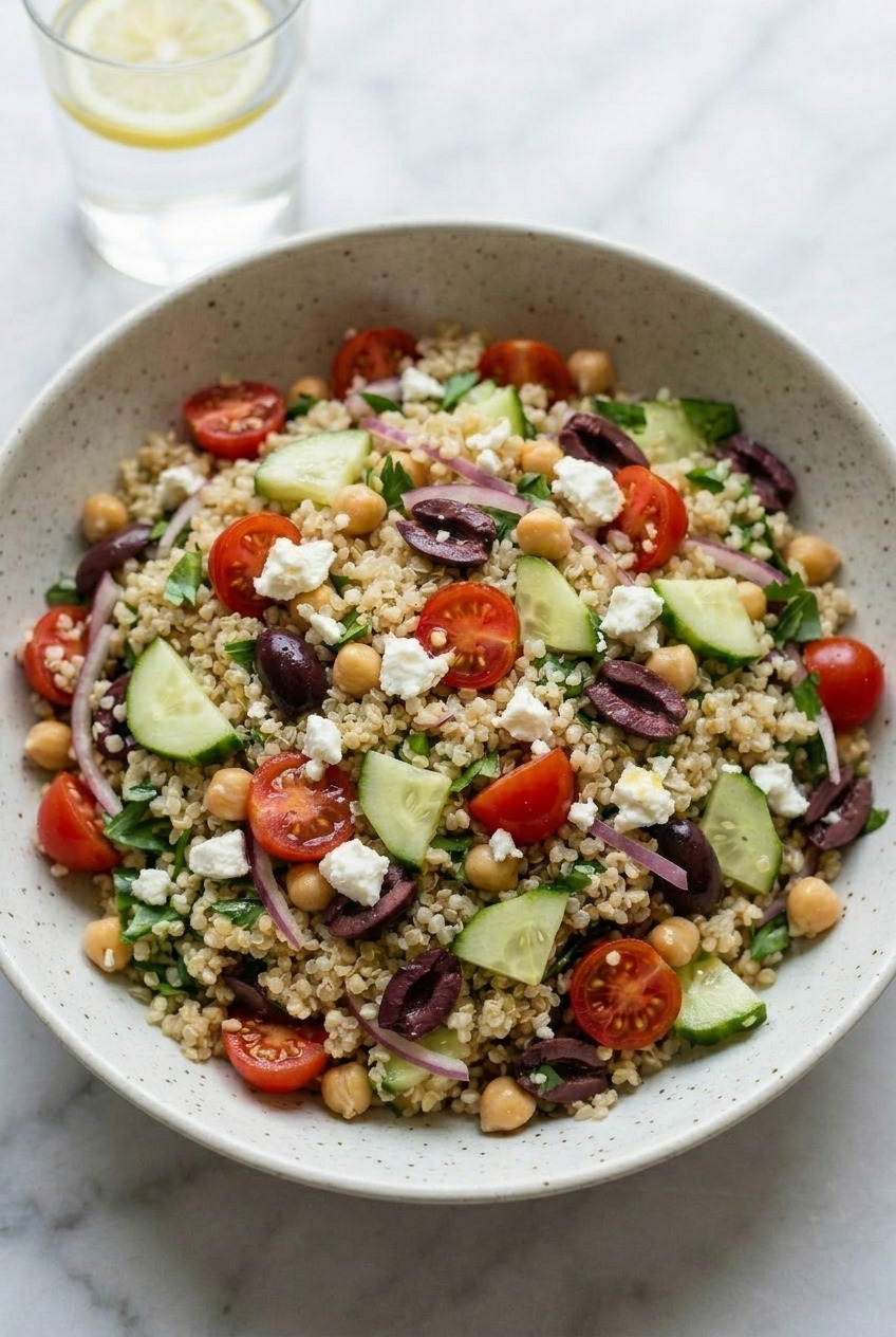greek quinoa salad served