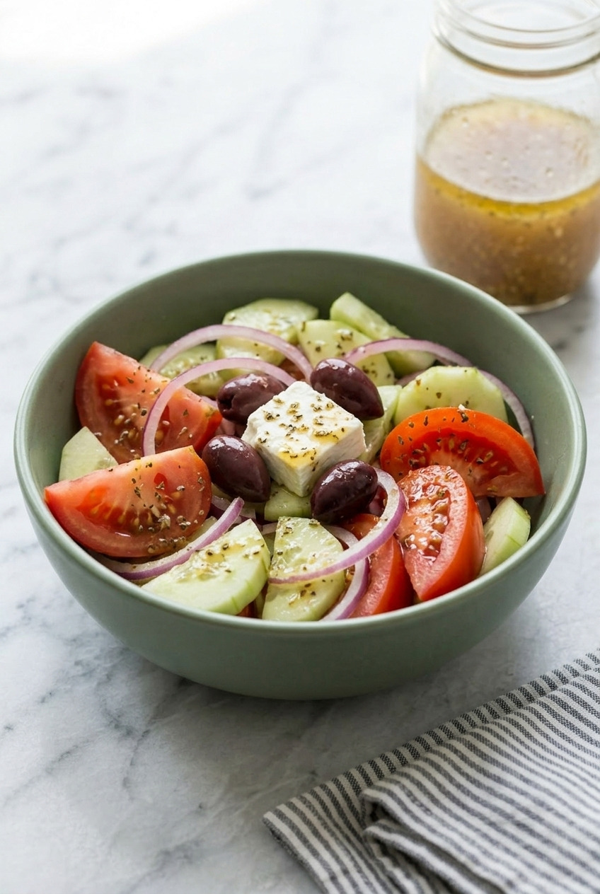greek salad dressing dinner scene