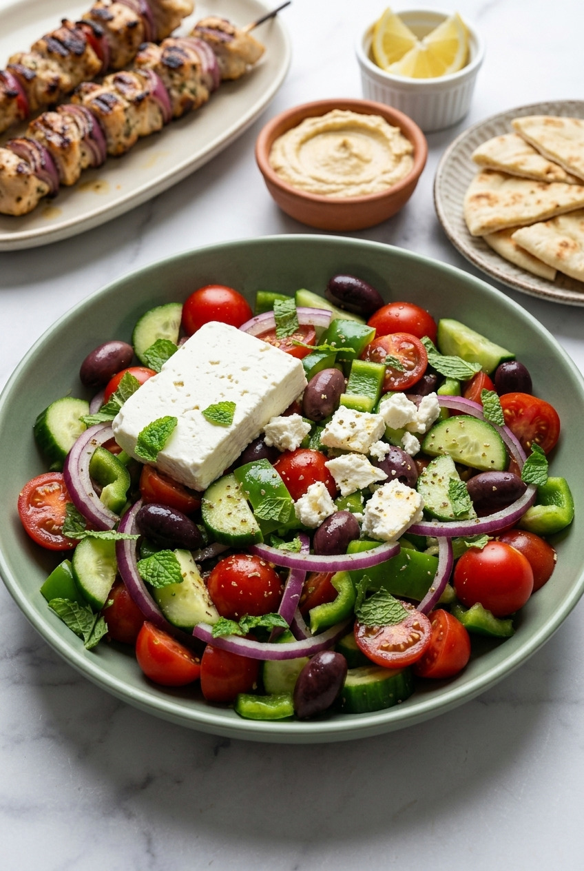 greek salad with fresh mint complete meal