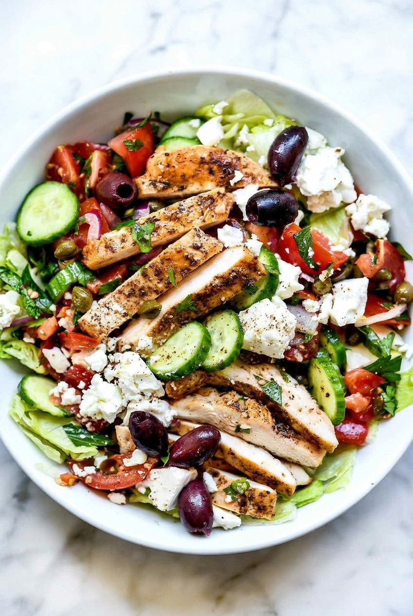 greek salad with grilled chicken