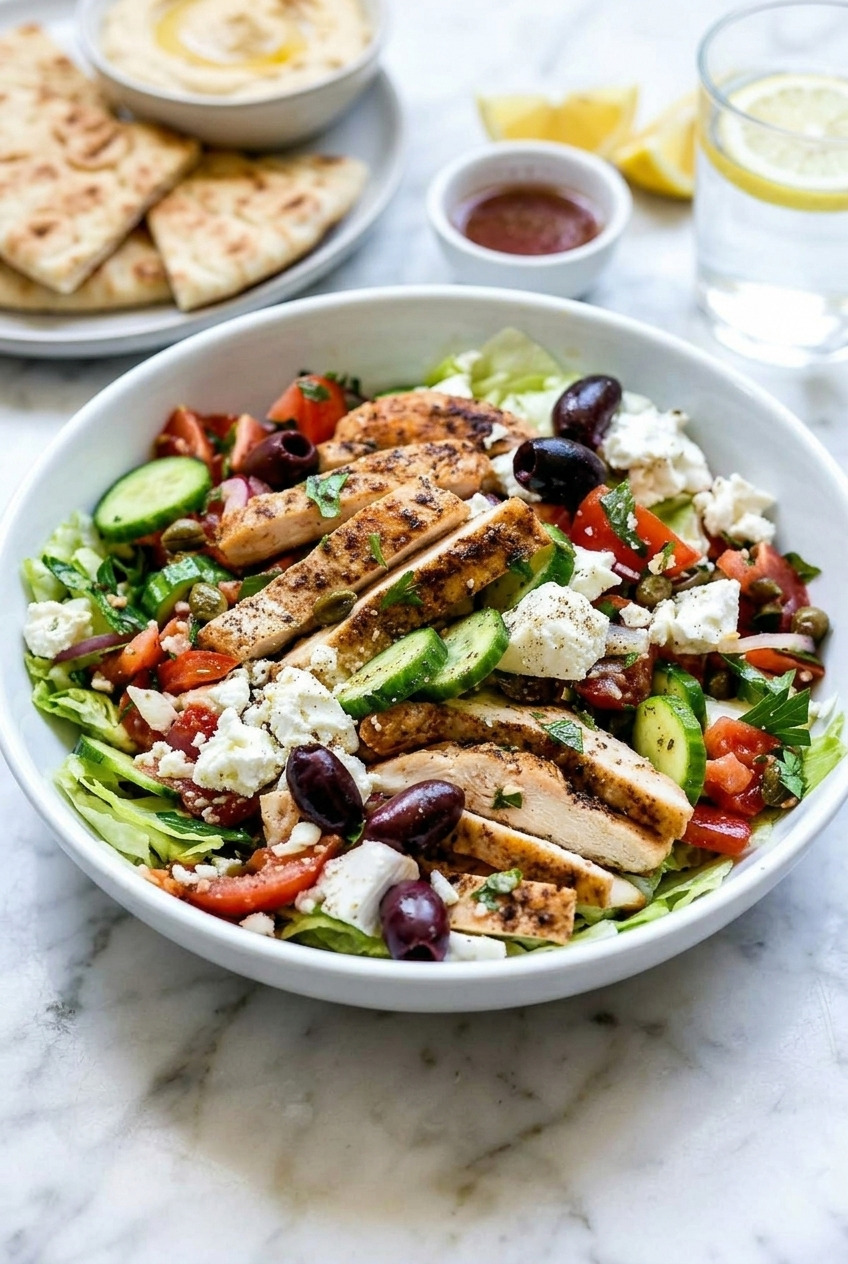 greek salad with grilled chicken complete meal