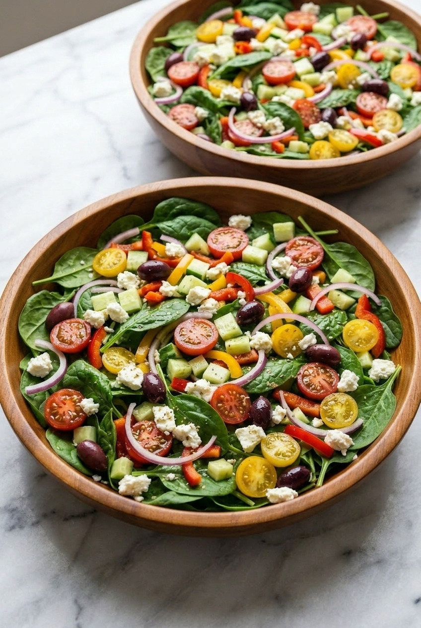 greek spinach salad dinner scene