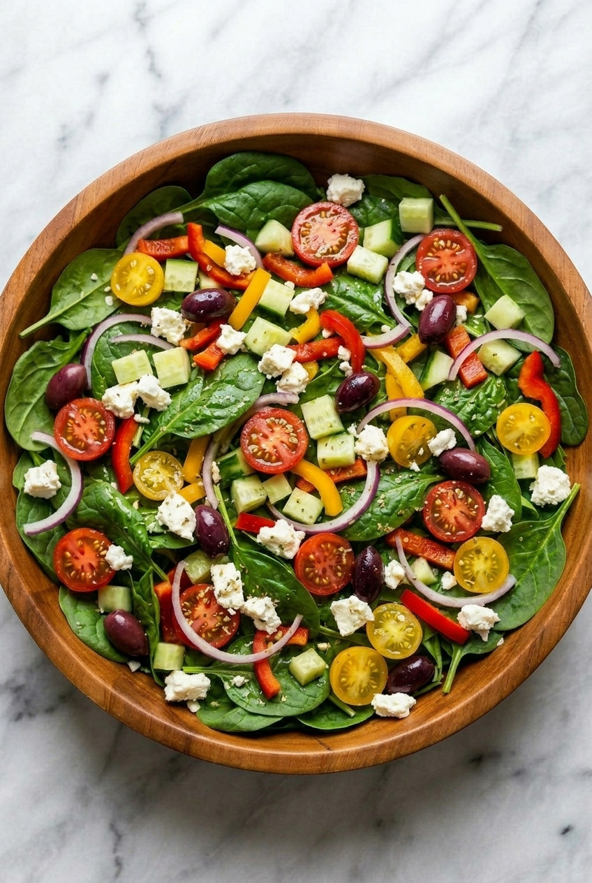 greek spinach salad served