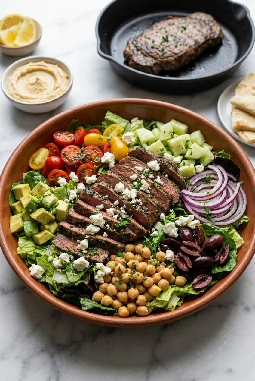 greek steak salad complete meal