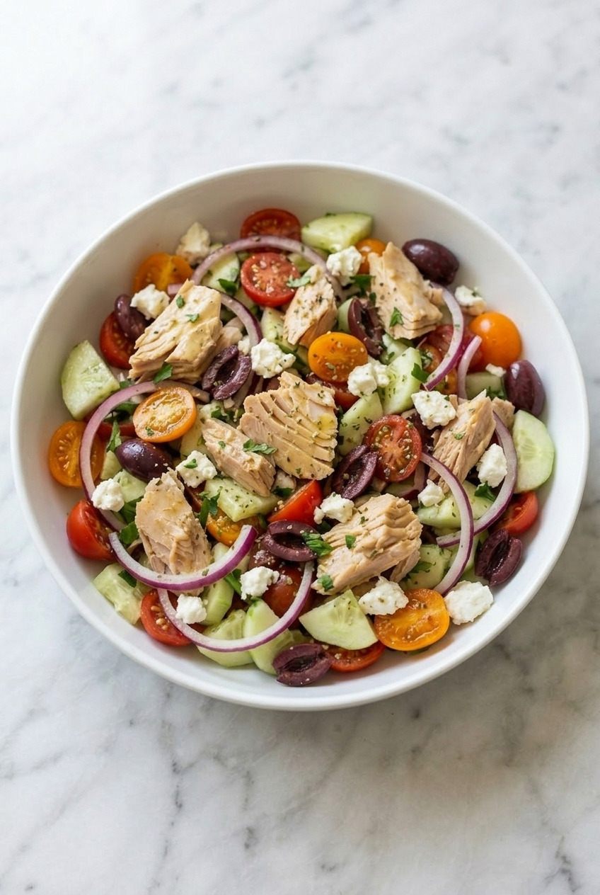 greek tuna salad dinner scene