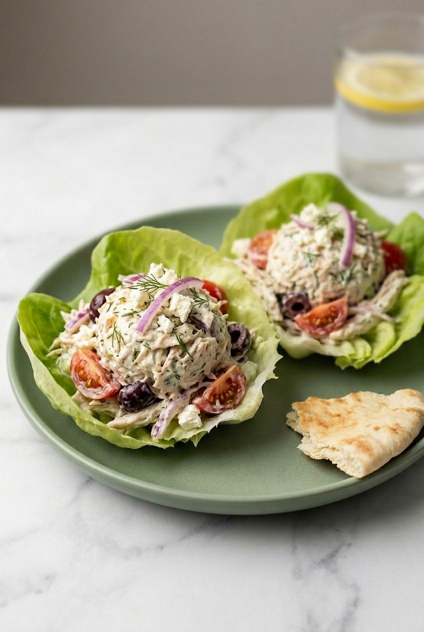 greek tzatziki chicken salad dinner scene