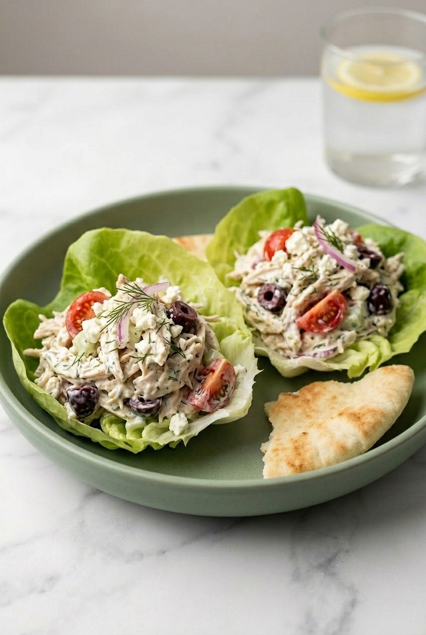 greek tzatziki chicken salad side view