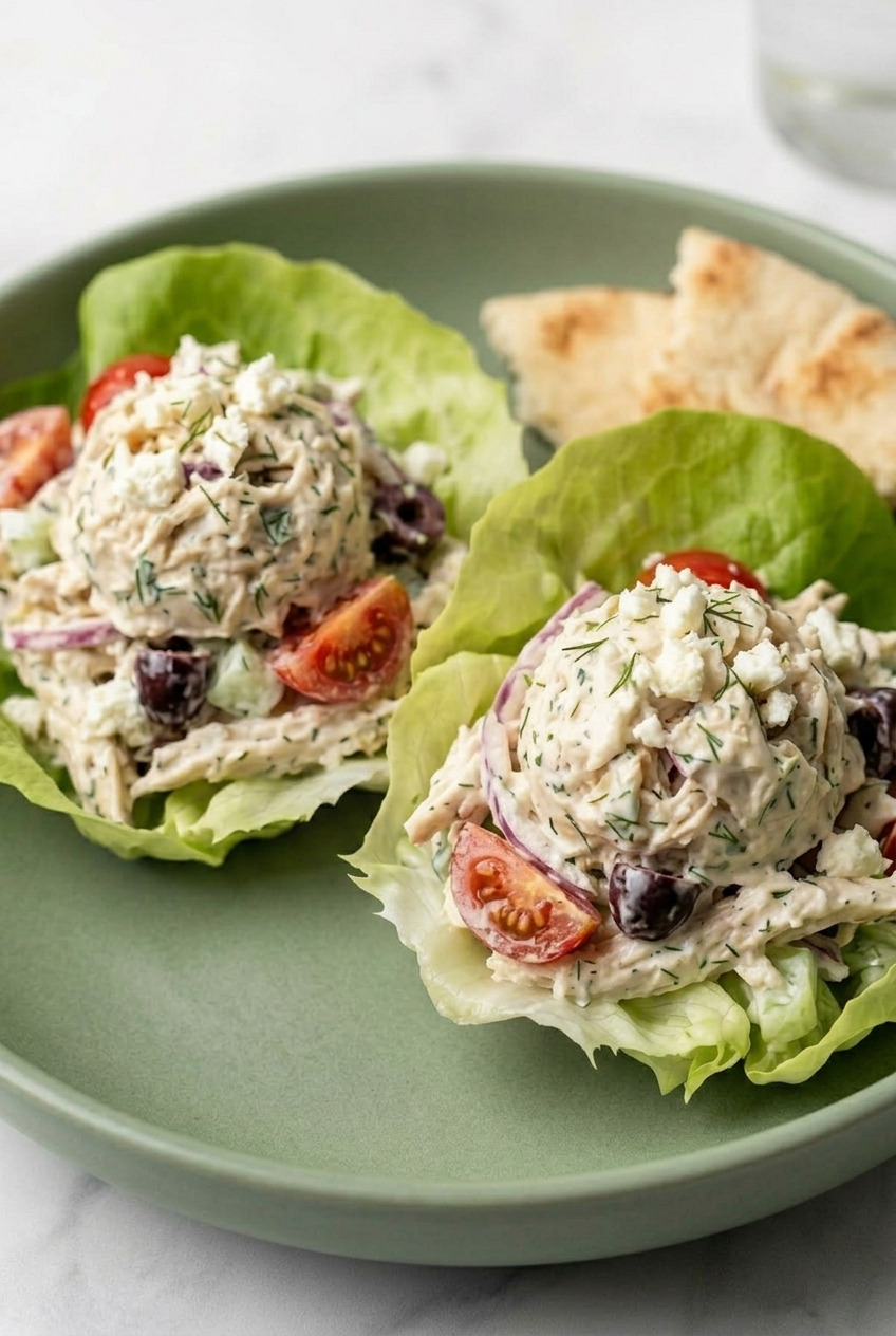 greek tzatziki chicken salad served