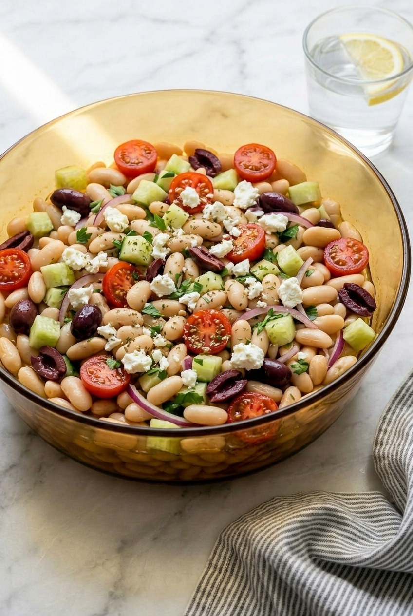 greek white bean salad served