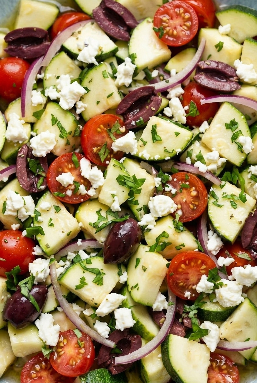 greek zucchini salad close up