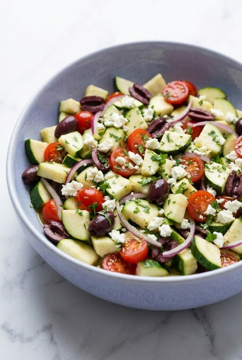 greek zucchini salad side view