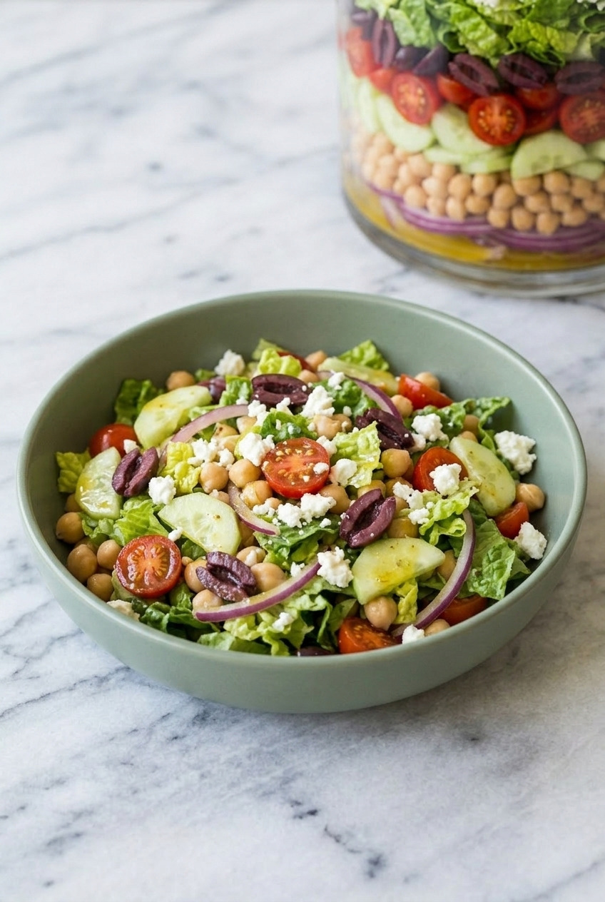layered greek salad served