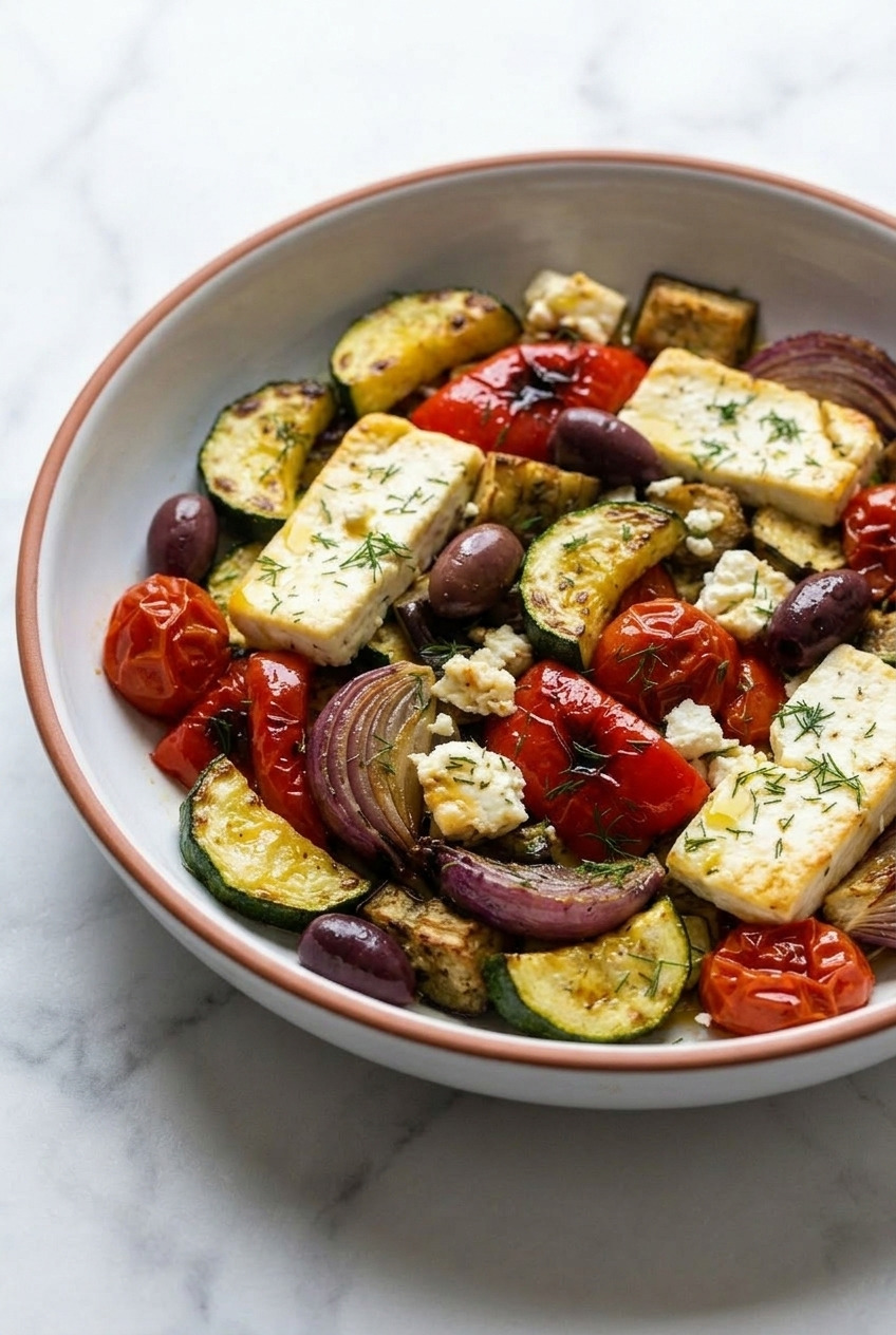 roasted greek vegetable salad side view