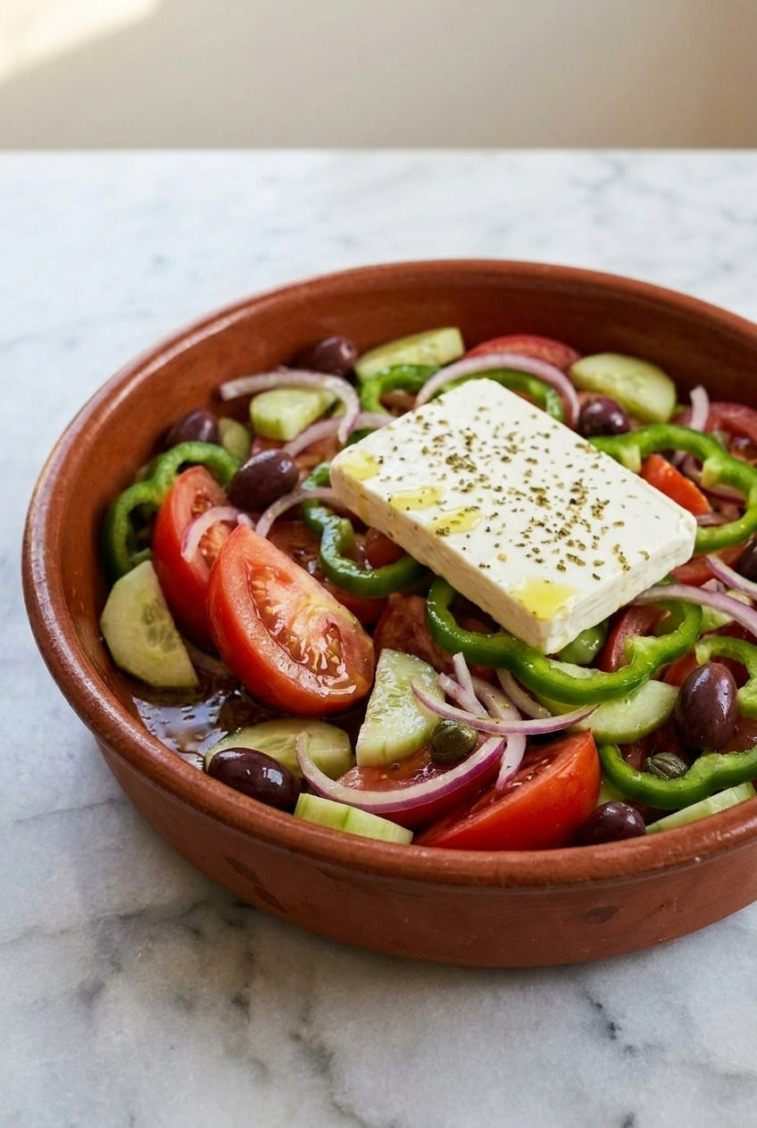 traditional greek salad side view
