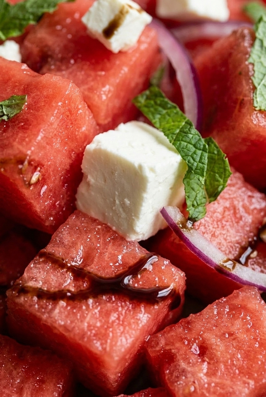 watermelon feta salad close up