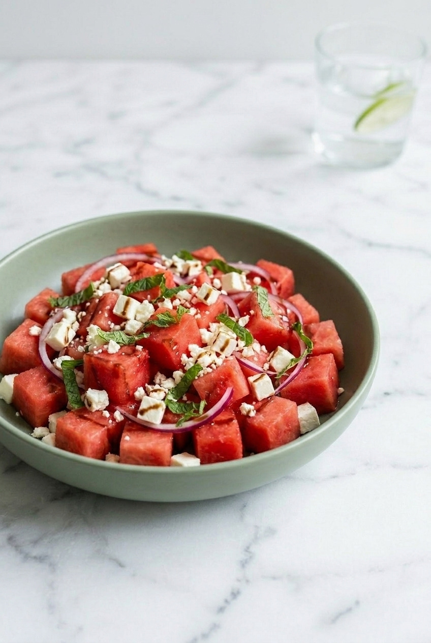 watermelon feta salad dinner scene