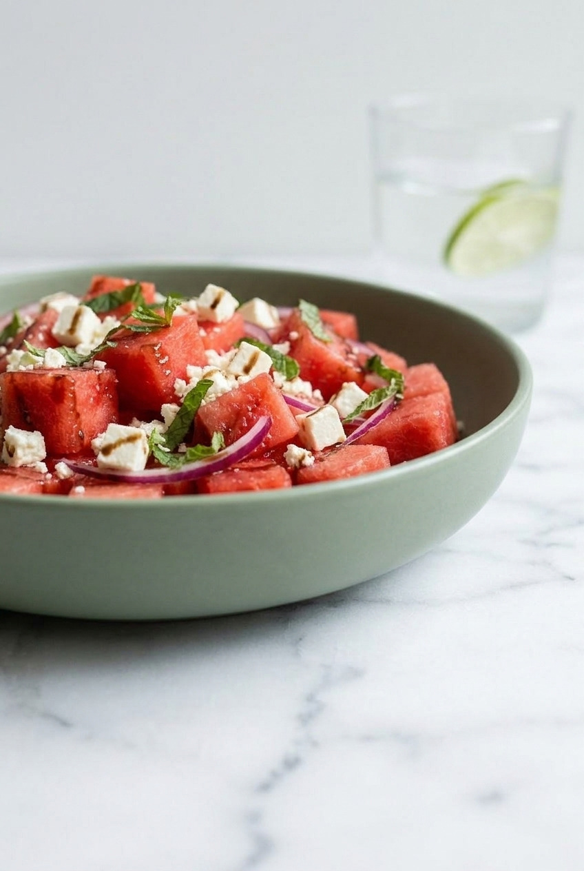 watermelon feta salad served