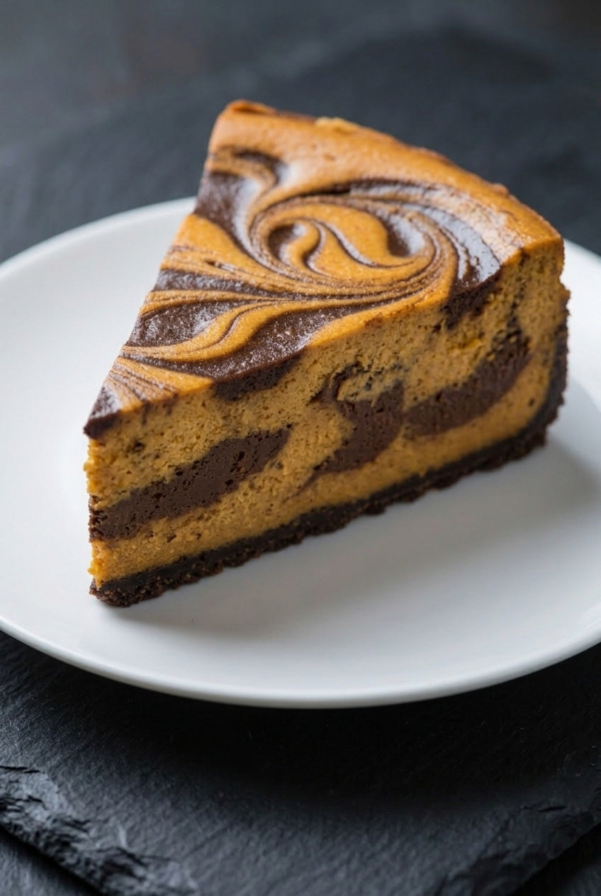 chocolate pumpkin cheesecake served