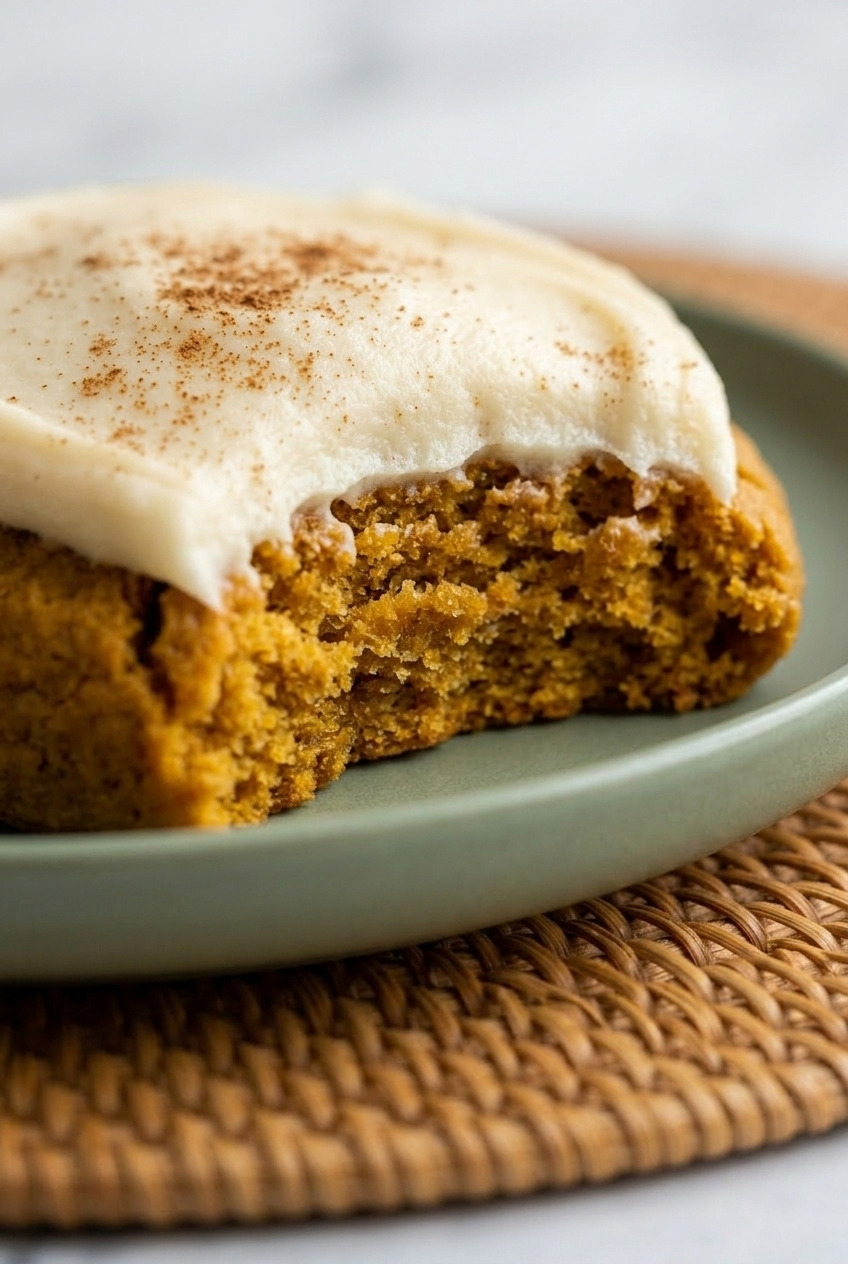 frosted pumpkin cookies close up