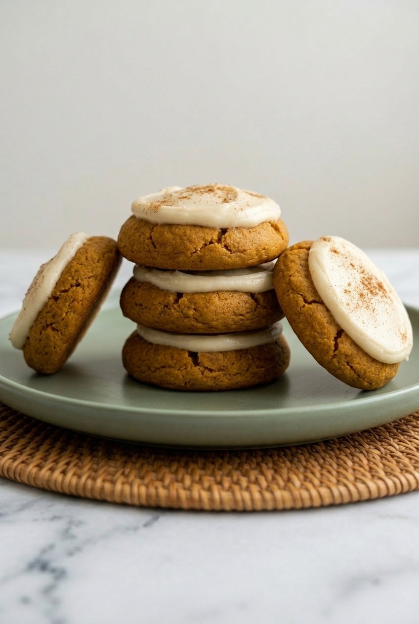 frosted pumpkin cookies side view