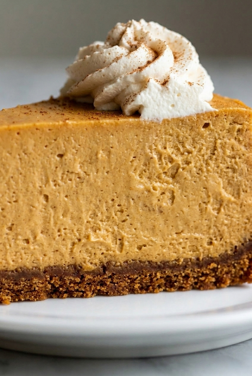 gingersnap crust pumpkin cheesecake close up