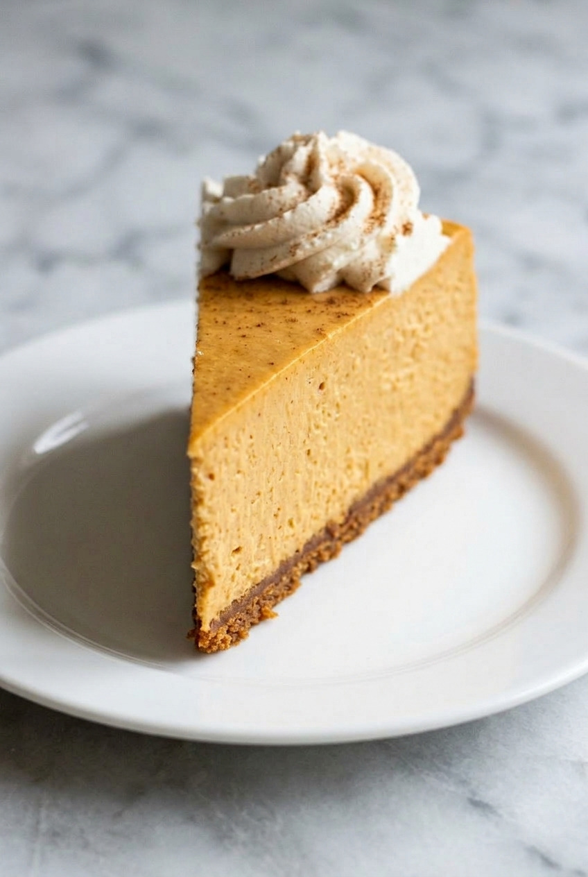 gingersnap crust pumpkin cheesecake side view