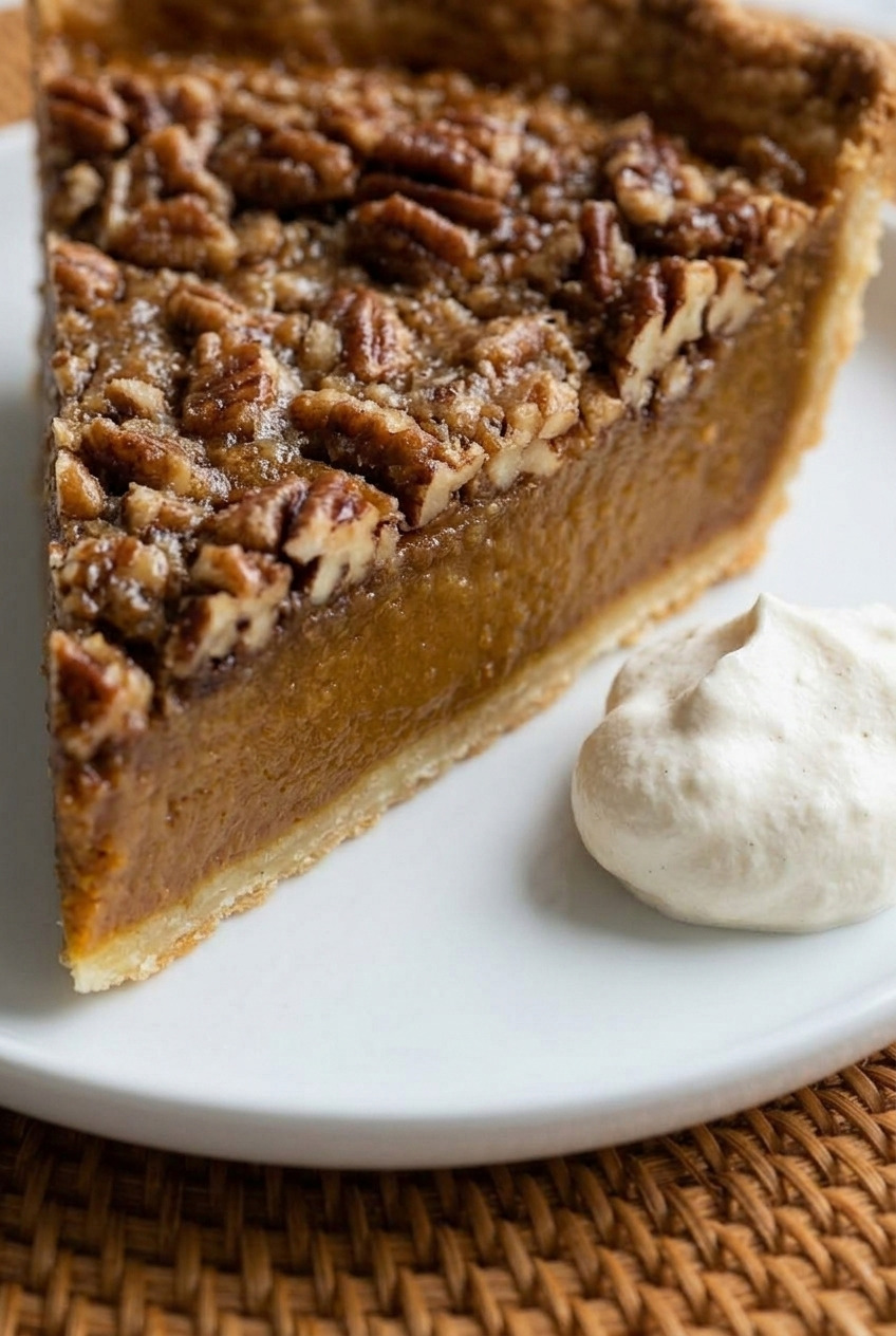 pecan praline pumpkin pie served