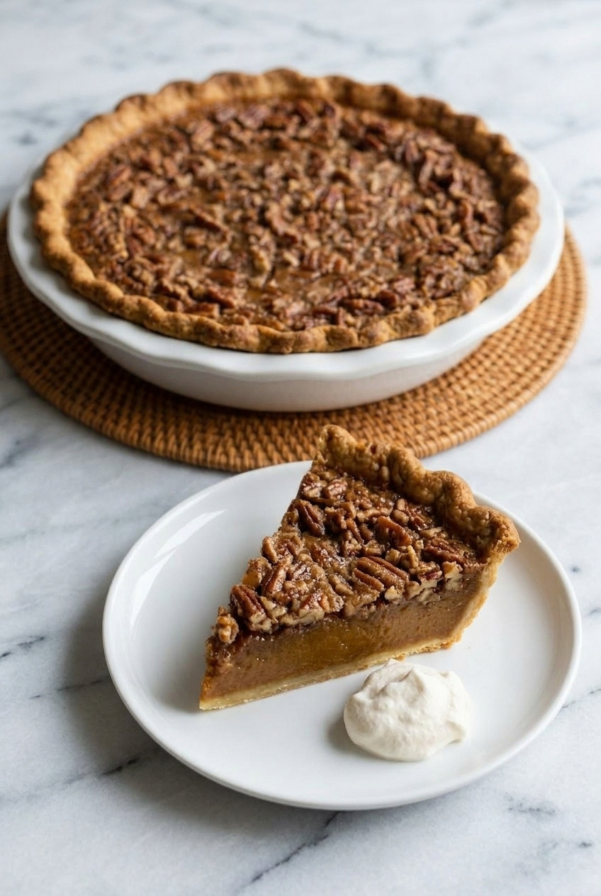 pecan praline pumpkin pie dinner scene