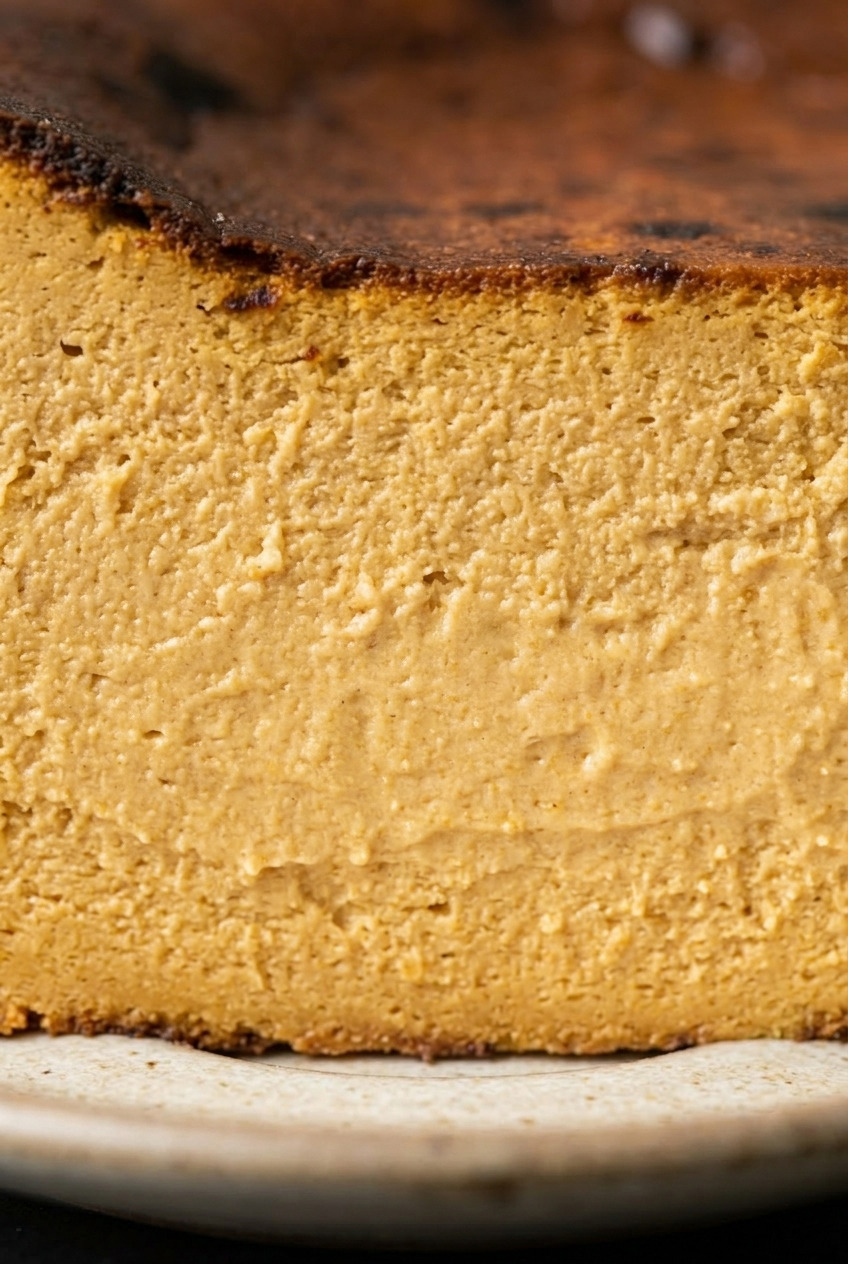 pumpkin basque burnt cheesecake close up