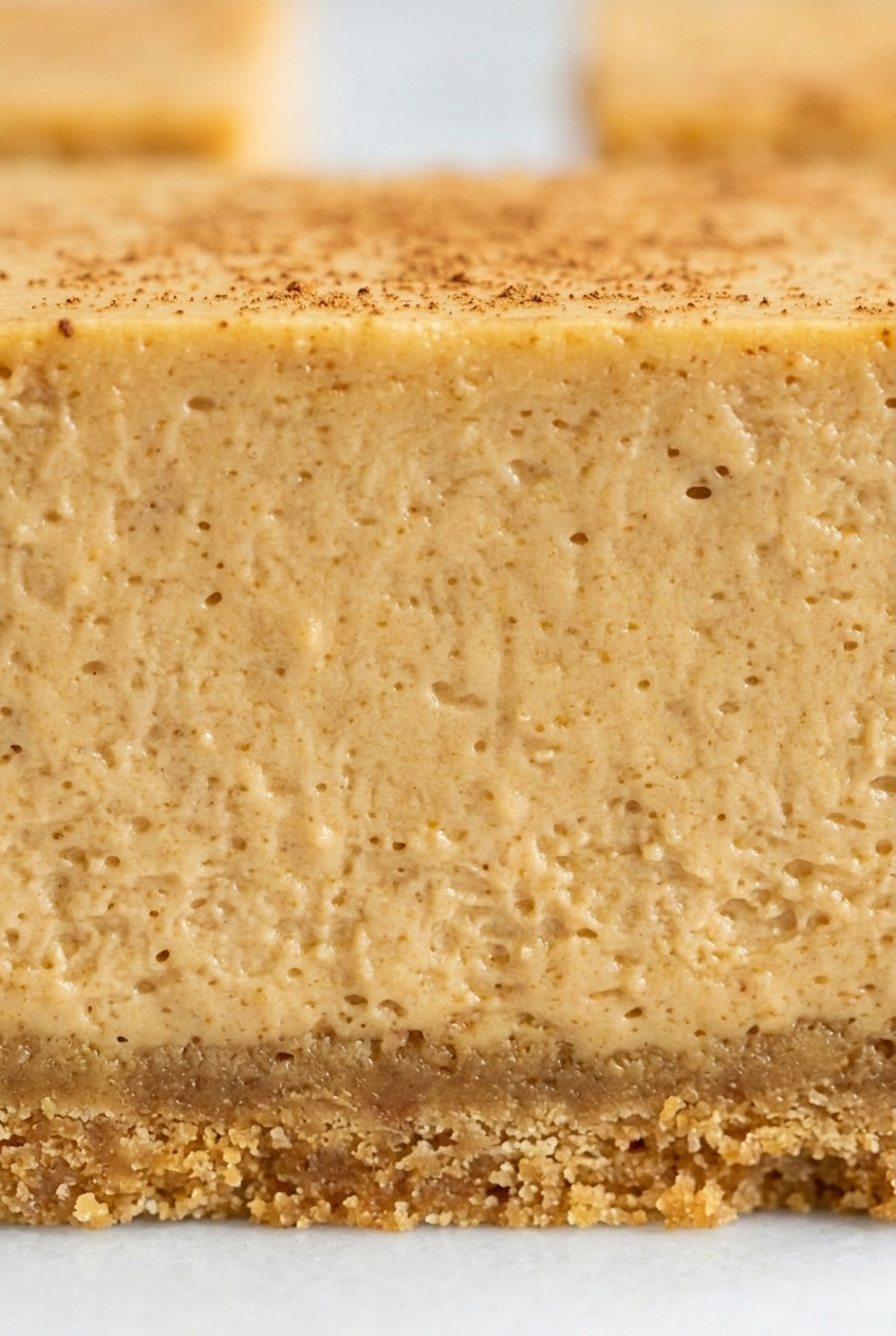 pumpkin cheesecake bars close up
