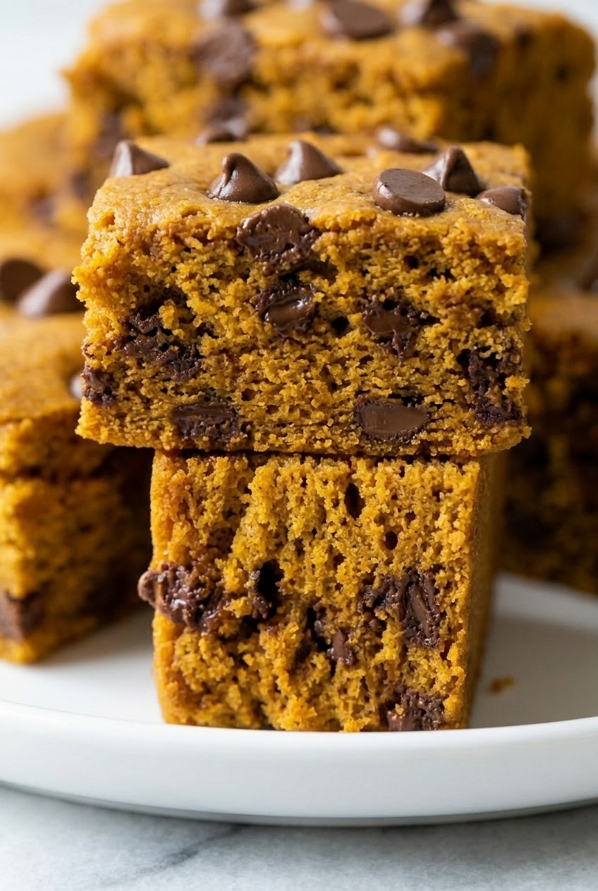 pumpkin chocolate chip bars close up