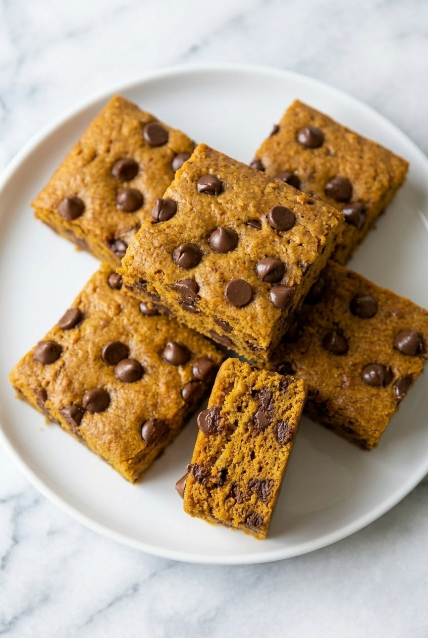 pumpkin chocolate chip bars served