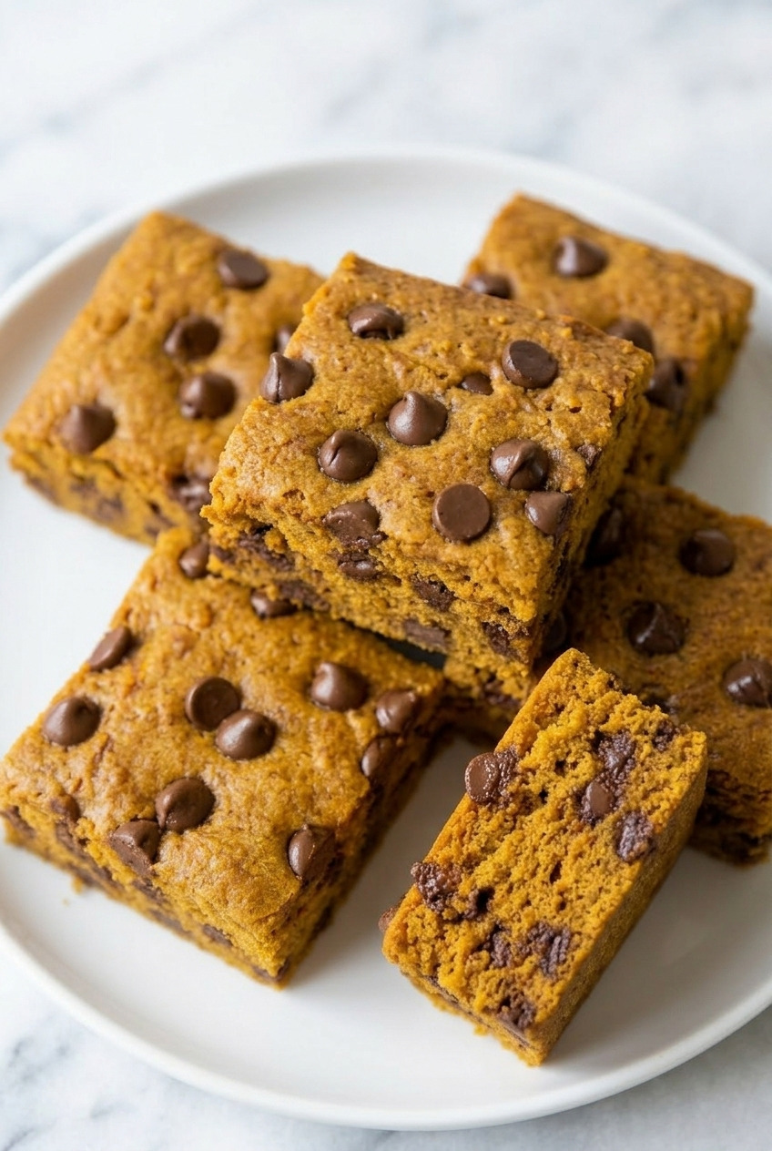 pumpkin chocolate chip bars side view