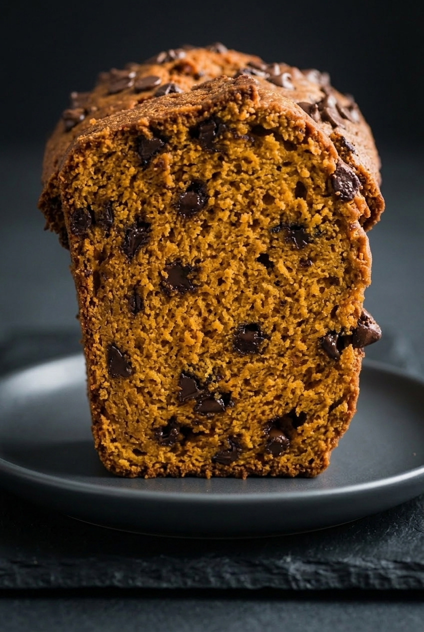 pumpkin chocolate chip bread close up