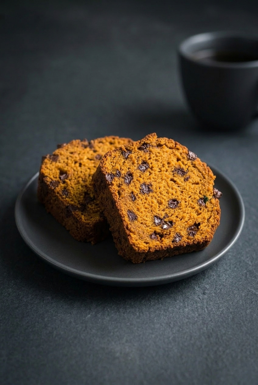 pumpkin chocolate chip bread served