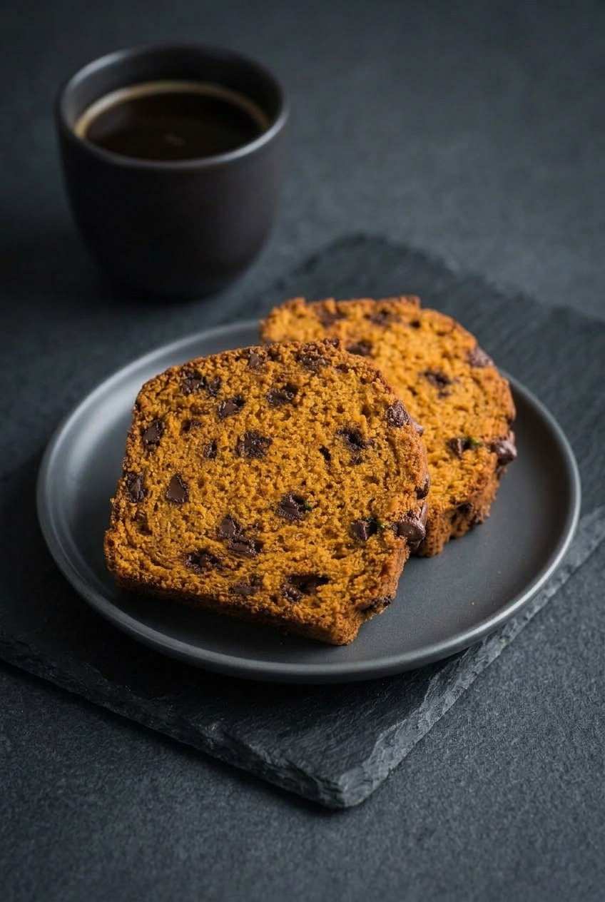 pumpkin chocolate chip bread dinner scene