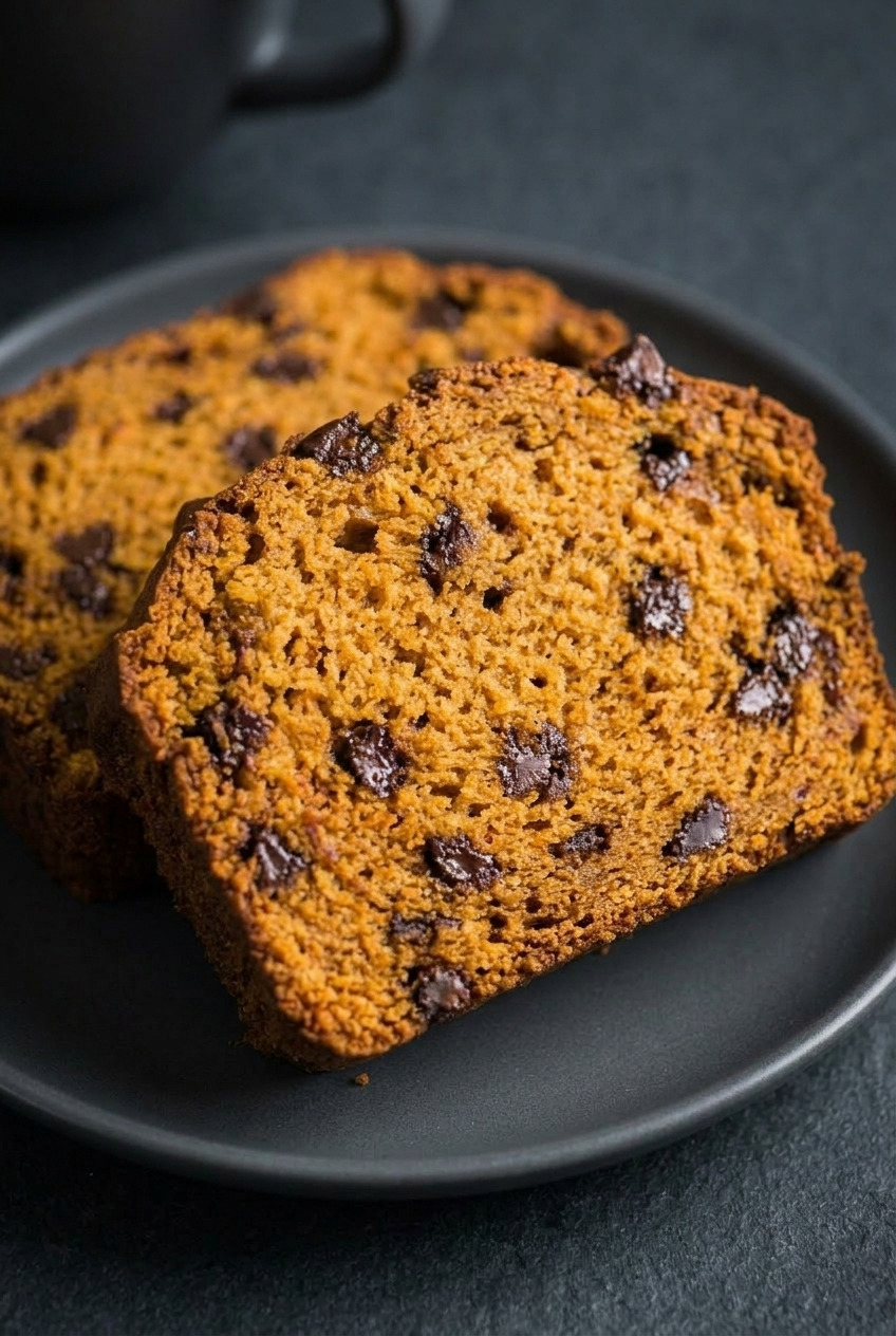 pumpkin chocolate chip bread side view