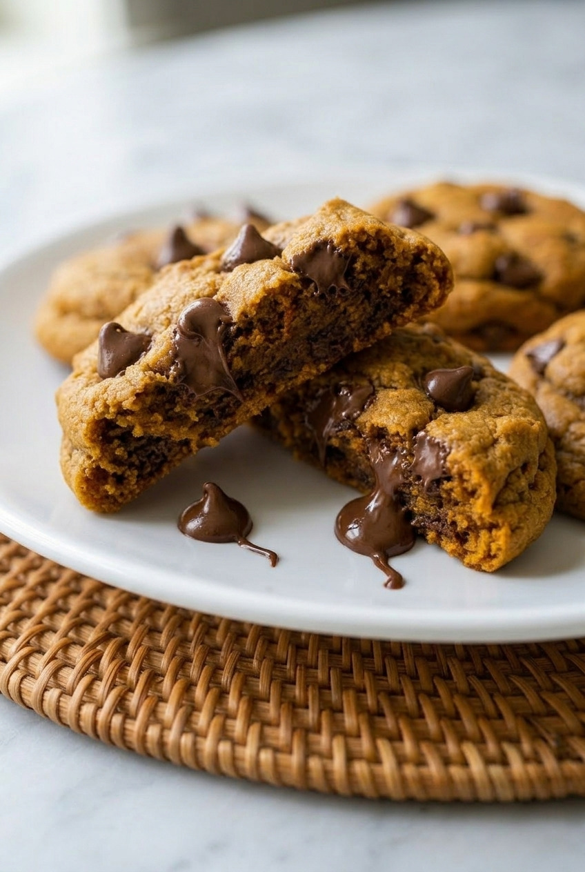 pumpkin chocolate chip cookies close up