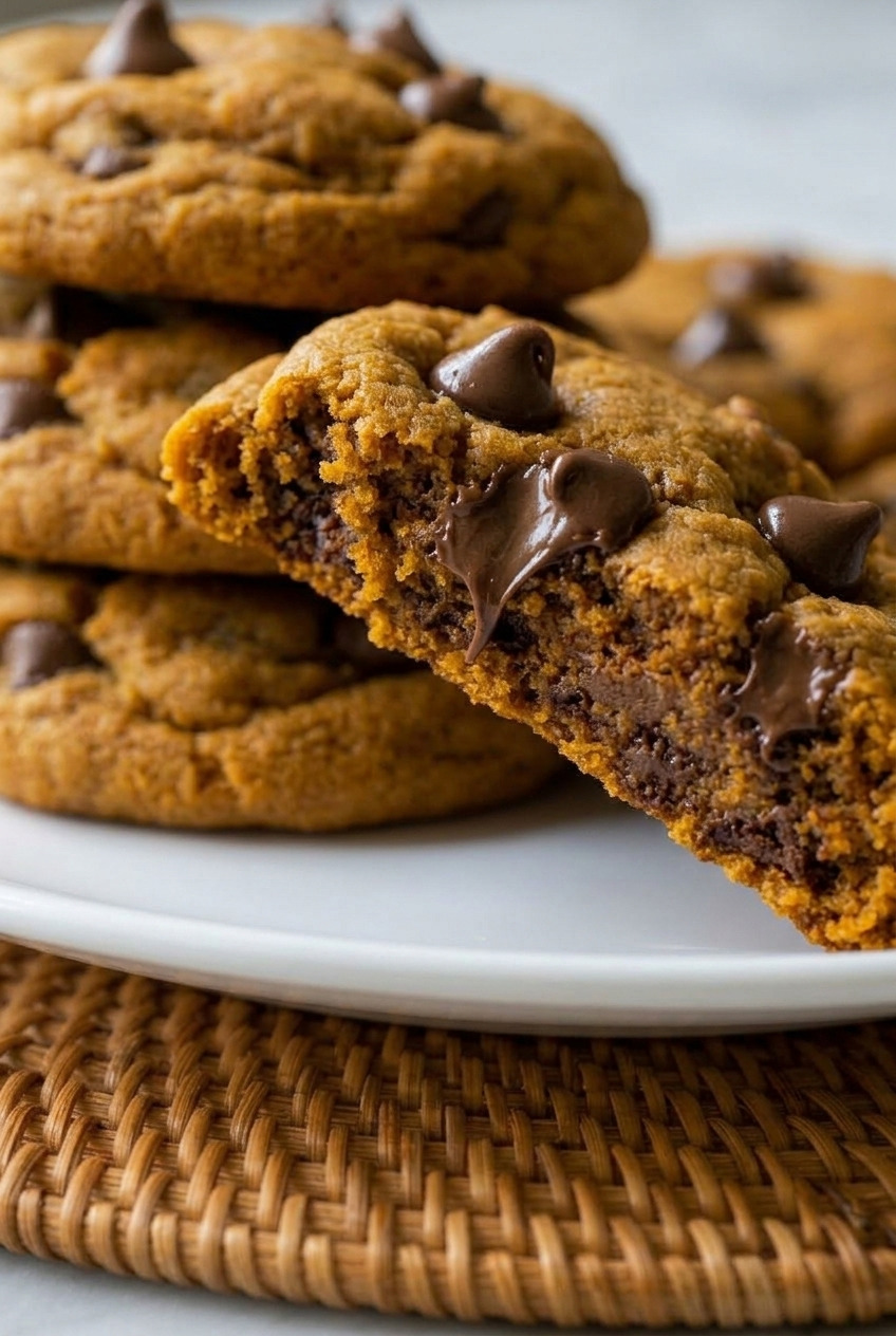 pumpkin chocolate chip cookies side view