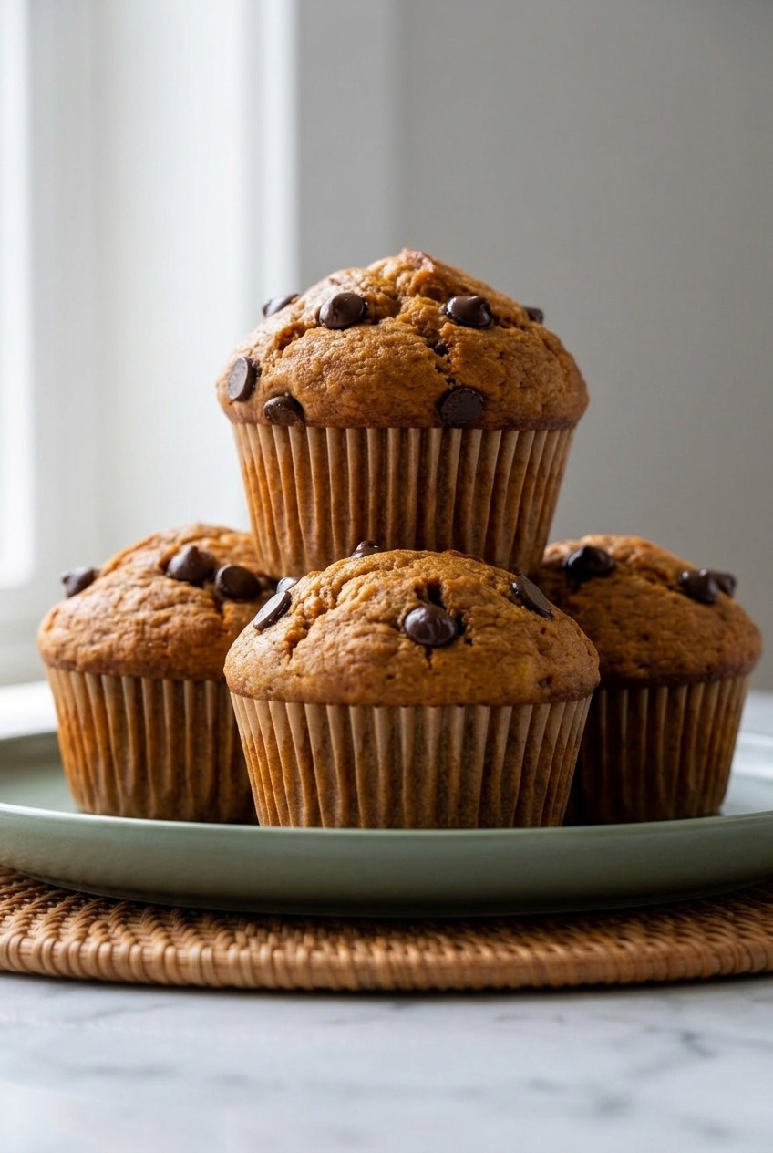 pumpkin chocolate chip muffins close up