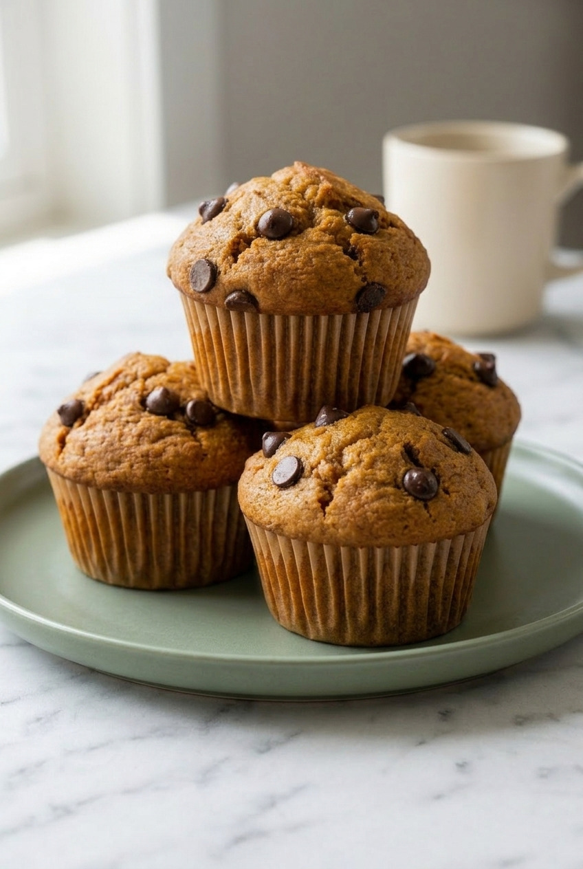 pumpkin chocolate chip muffins side view