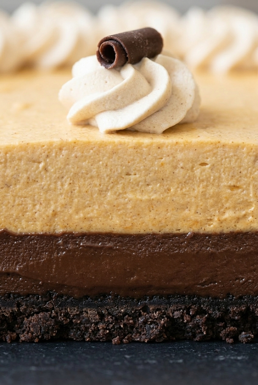 pumpkin chocolate silk pie close up