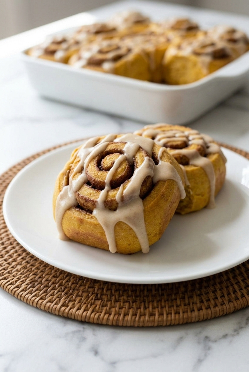 pumpkin cinnamon rolls side view