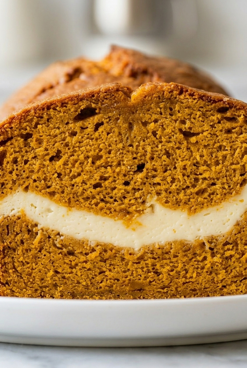 pumpkin cream cheese bread close up