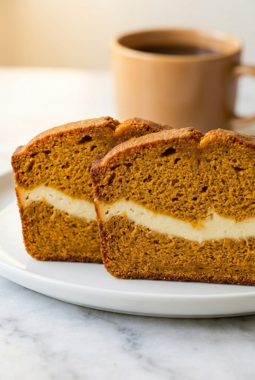 pumpkin cream cheese bread served