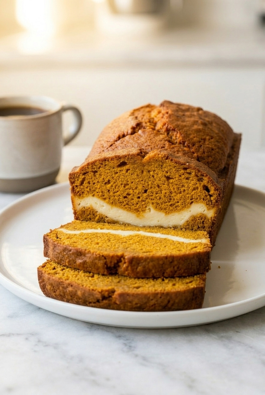 pumpkin cream cheese bread side view