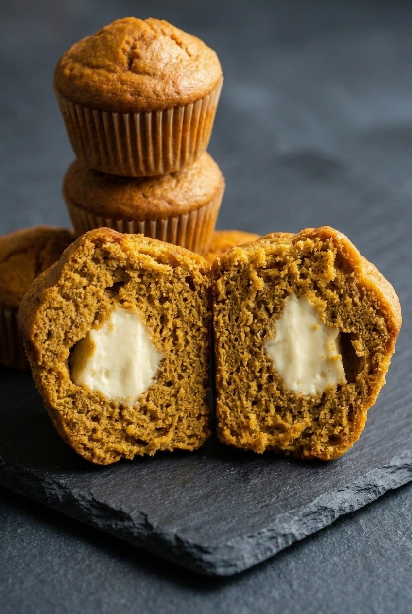 pumpkin cream cheese muffins close up