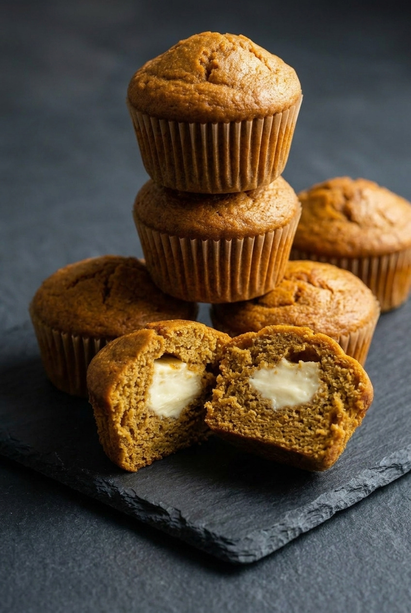 pumpkin cream cheese muffins side view